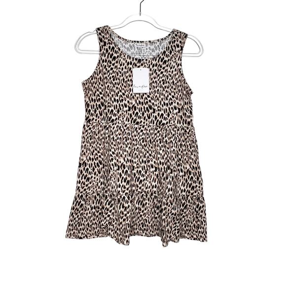 LOVE FIRE Youth Kids Leopard Print Tiered Tank Dress Sleeveless Tan Black Size L - Picture 1 of 4